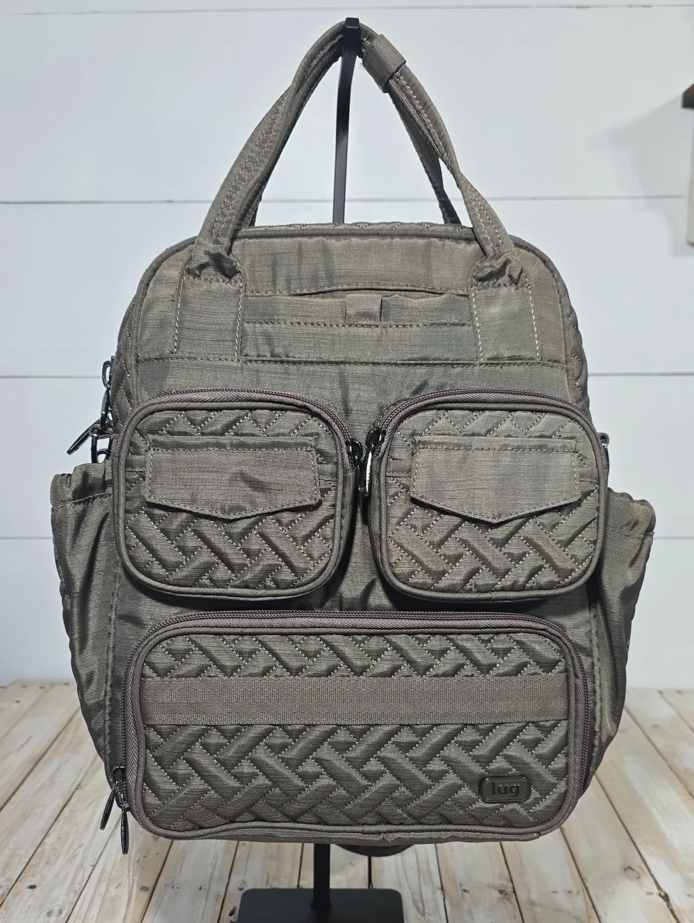 Lug Mini Puddle Jumper Convertible Crossbody Tote Bag Brushed Walnut Quilted